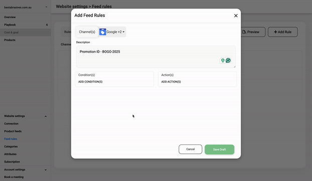 Animated GIF showing  How to add Condition in Feed-Rule view FeedOps