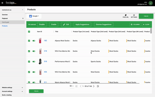 Animated GIF showing how to open the edit modal in the product view in FeedOps.