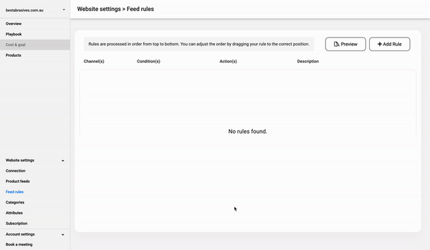 Animated GIF showing clicking on the add rule button and adding description for the feed rule